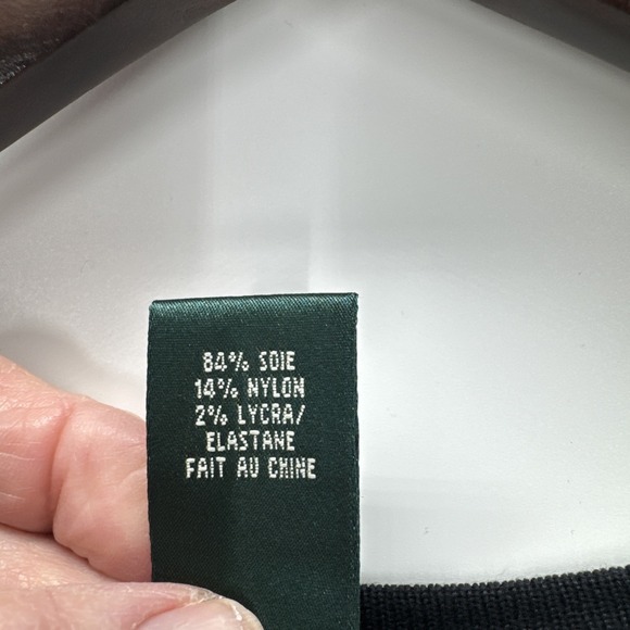 LAUREN Ralph Lauren Womens Silk Blend Black Beig Stripe Cardigan Sz-Lg Button Up - Picture 7 of 9